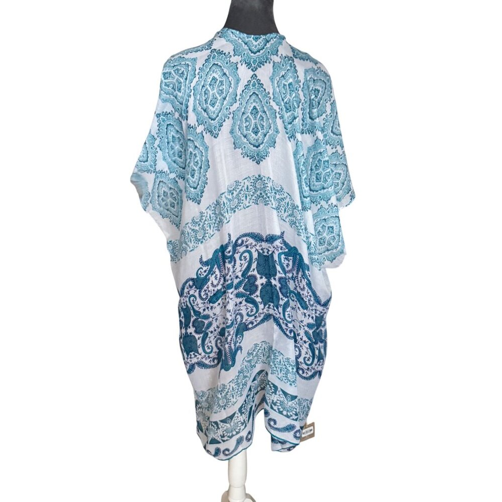 Bohemian Blue & White Kimono Cardigan NWT - Picture 6 of 7